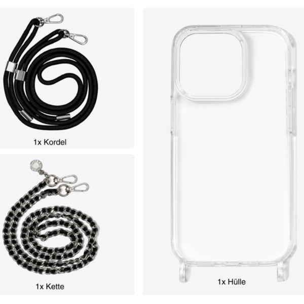 Handyhuelle iPhone mit handykette Ledero Handykordel Noa Pro Silber