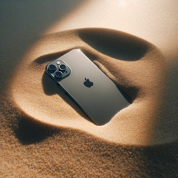 Jalouza iPhone im Sand mit Sonnenlicht ohne Handyhülle und Handykette 