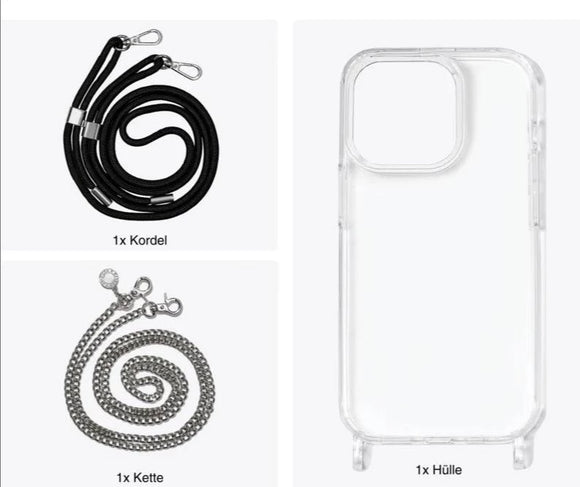 Handyhülle iPhone 14 Pro EleganceAura Handykette aus Metall und Kordel im Set - Jalouza
