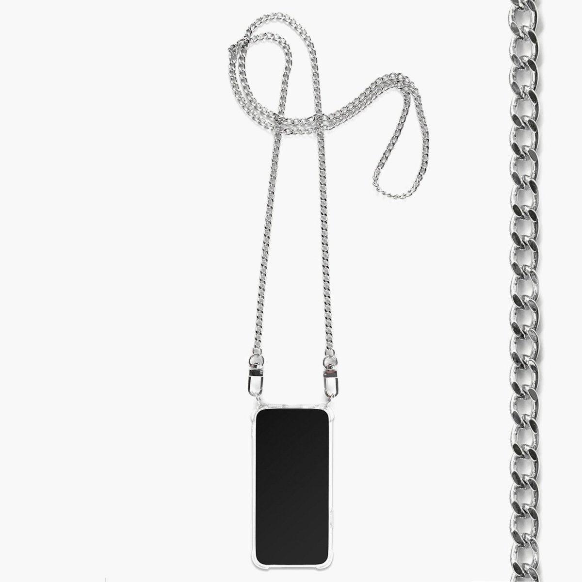 Handyhülle mit Handykette EeleganceAura Metall Silber mit Handycase Crystal Clear - Jalouza